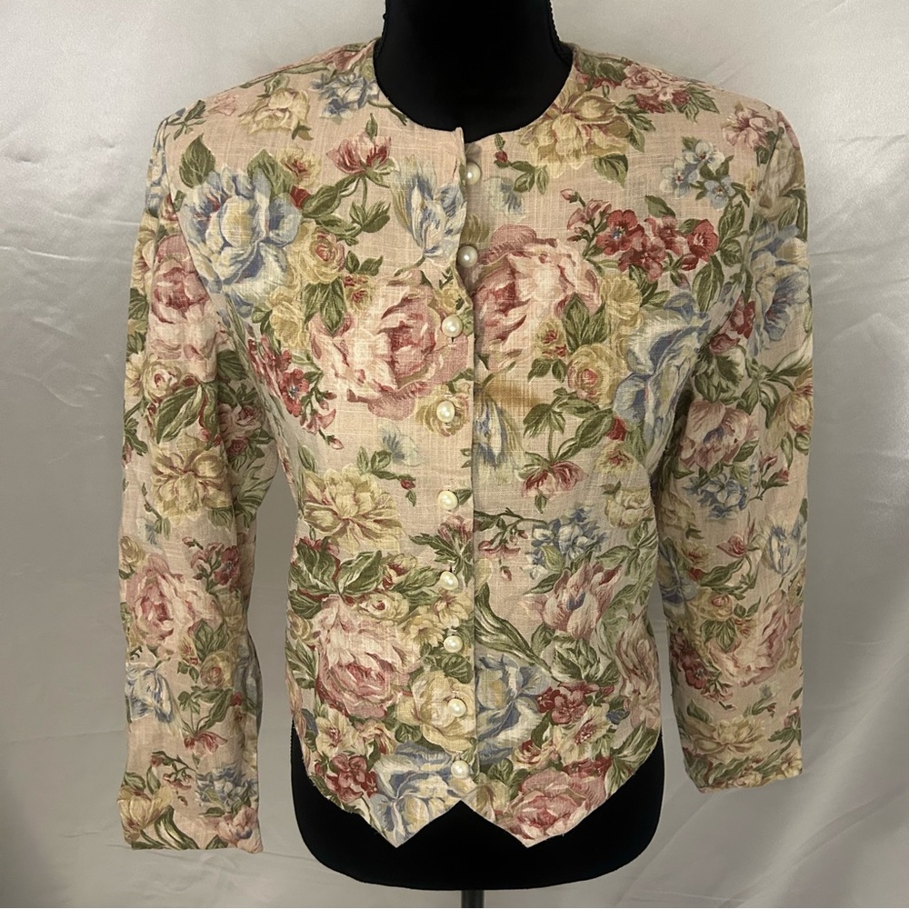 Vintage Floral Pearl Button Up Blazer Jacket by Craig Clothing Co. Size S